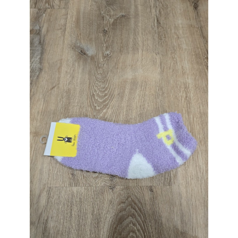Women's Fuzzy Cozy Socks Purple with White and Yellow Accents, Soft Plush Warm S